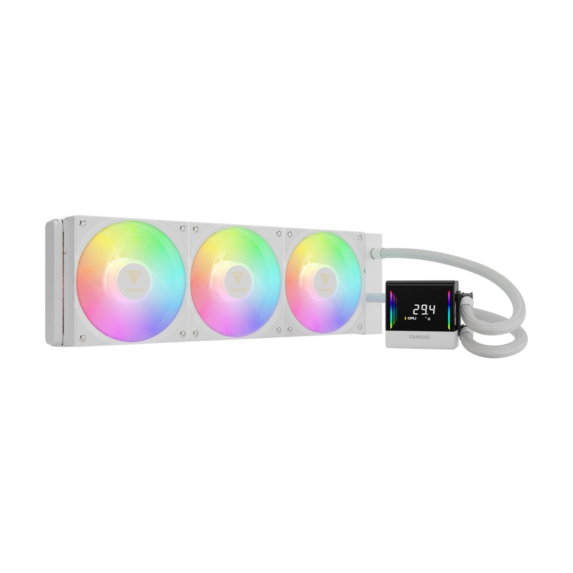 GAMDIAS CHIONE E4-360 AIO Digital Display Infinity Mirror Liquid Cooler - White GAMDIAS CHIONE E4-360 AIO Digital Display Infinity Mirror Liquid Cooler - White